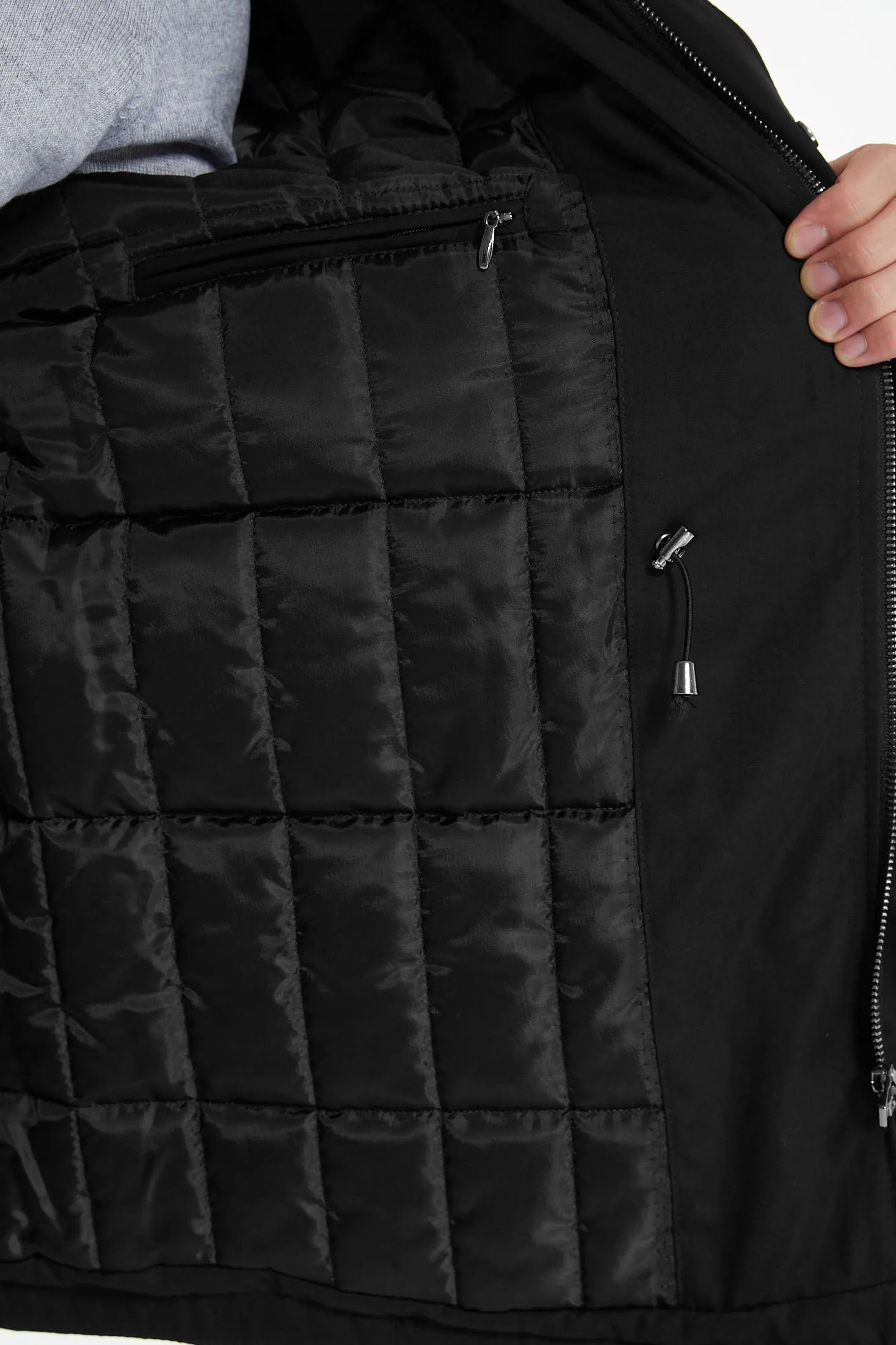 Slim Fit Stand Collar Hooded Black Coat