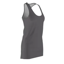 Solid Color Gray Classic Dress, Women's Long Sleeveless Designer Racerback Dress - Made in USA