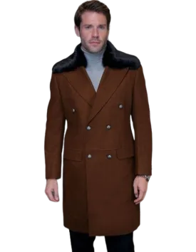 Statement Cognac Men's Double Breasted Coat Fur Regular-Fit