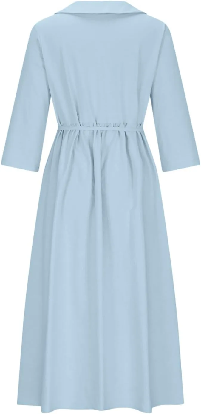 Summer Maxi Dresses Women's 2025 Plus Size Cotton Linen Dress 3/4 Sleeve Long Boho Spring Clothes Casual Resort Wears