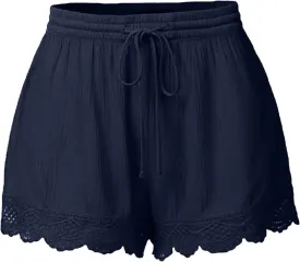 Summer Shorts for Women 2024 Trendy Causal Loose Pleated High Waisted Shorts Beach Lace Lounge Short Pants Plus Size