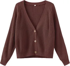TASAMO Women's Long Sleeve Knit Sweater Open Front Cardigan Button Loose Outerwear