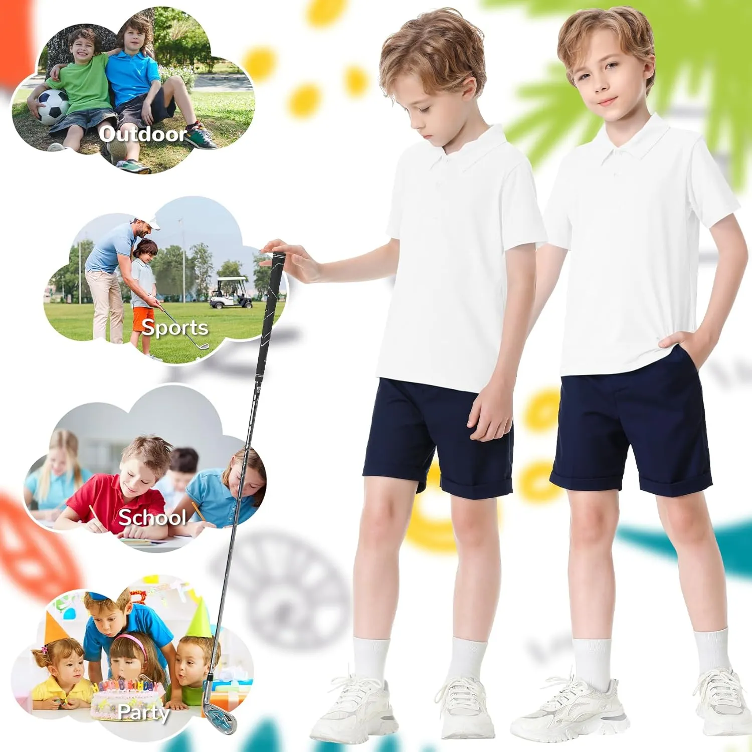 Toddler to Youth Stain Resistant Polo Shirts Kids Collared Golf T-Shirt School Uniform for Boys and Girls