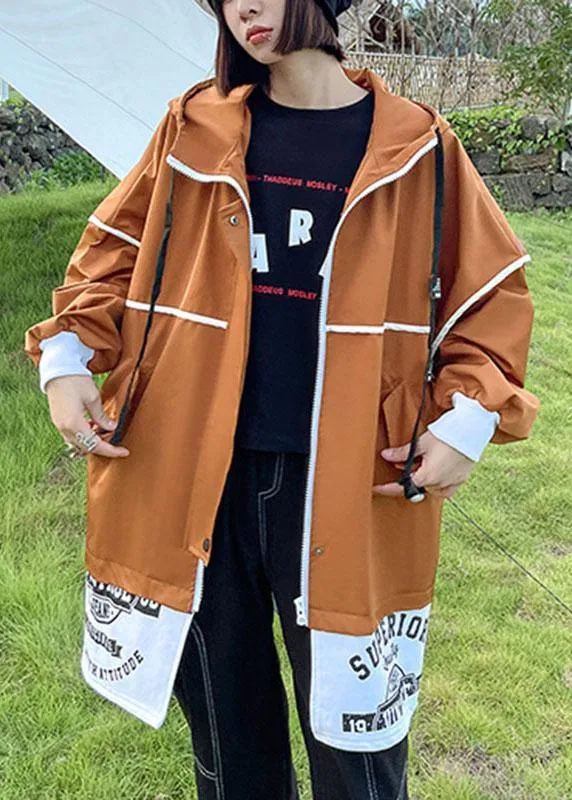 Unique Caramel Pockets Button Zippered Fall Patchwork Long sleeve Coat