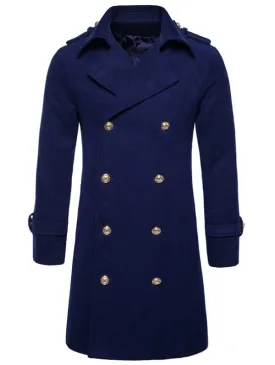Warm Turndown Collar Double Breasted Woolen Dust Coat for Men 1486