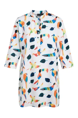 White Fiesta Parrots Shirt Dress