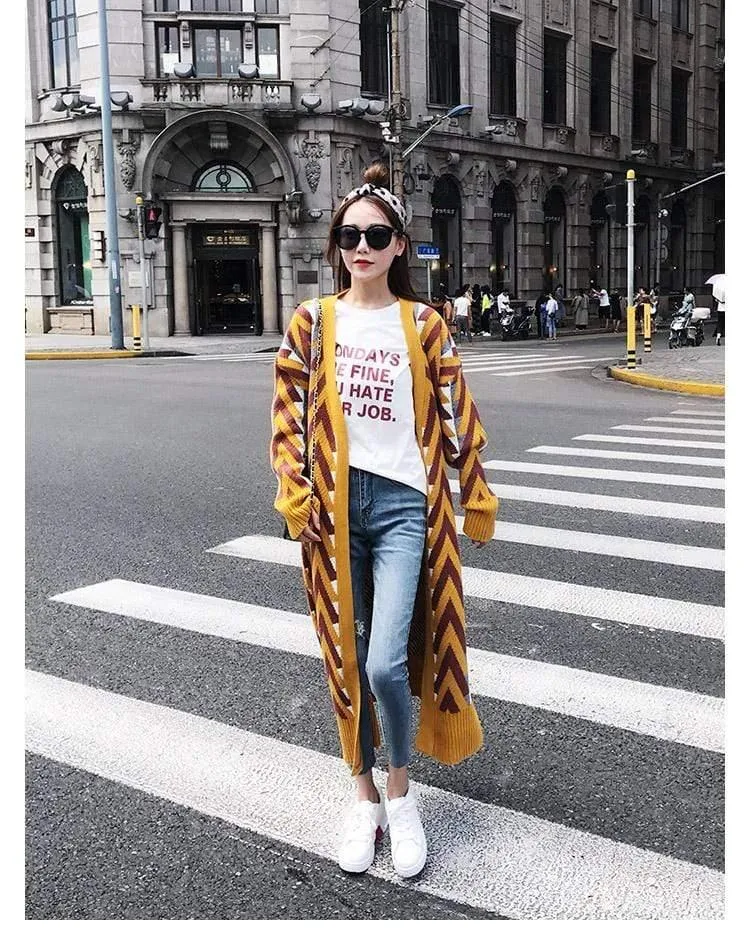 Women Chic Gold Open Stitch Loose Casual Trench