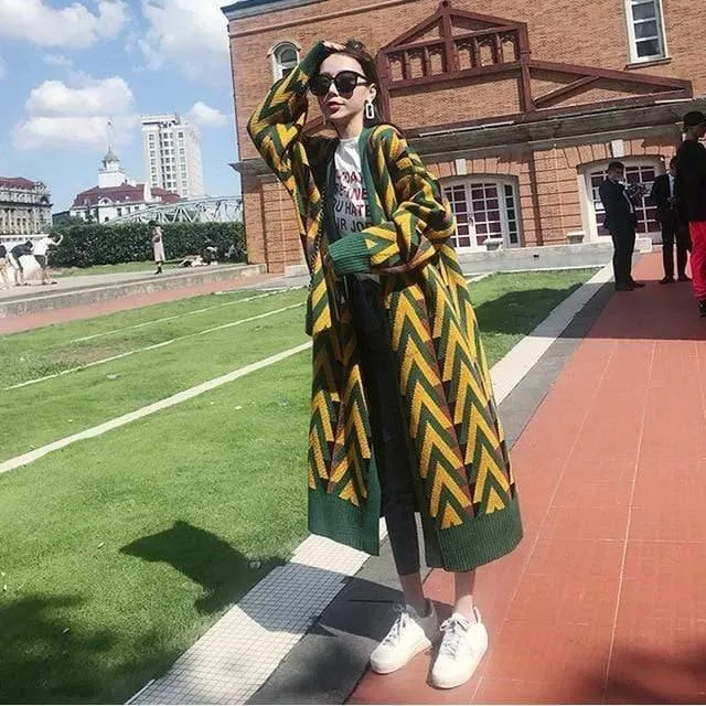 Women Chic Gold Open Stitch Loose Casual Trench