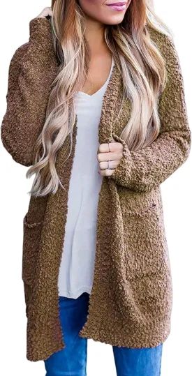 Women's 2023 Fuzzy Chunky Popcorn Cardigan Batwing Sleeve Oversized Open Front Knit Sweater Coat Fall Sherpa Outwear