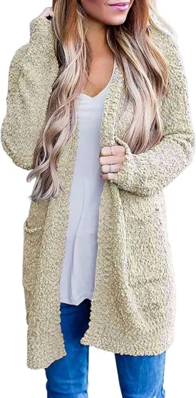 Women's 2023 Fuzzy Chunky Popcorn Cardigan Batwing Sleeve Oversized Open Front Knit Sweater Coat Fall Sherpa Outwear