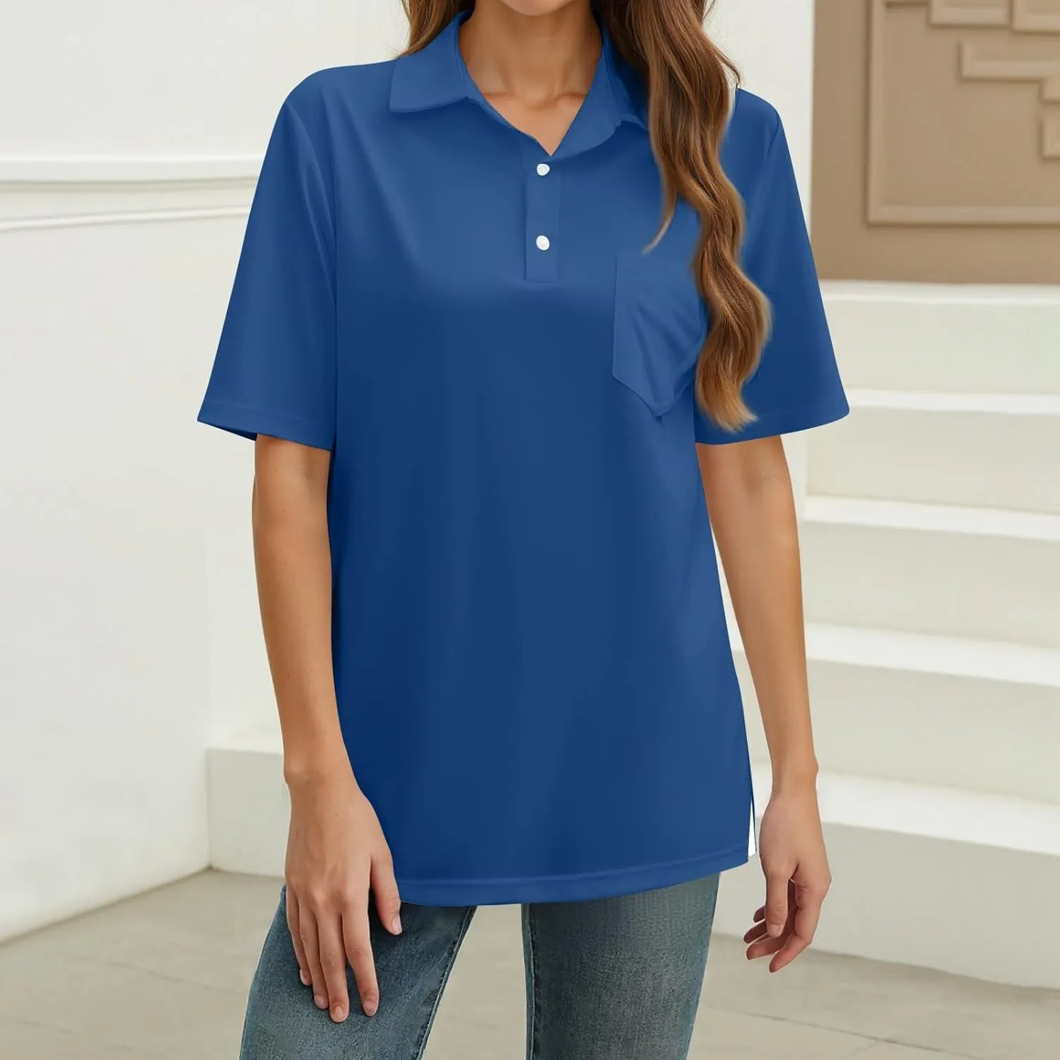 Womens Polo Shirts Short Sleeve Button Collared Golf Tops Casual Tennis Workout Business Dressy Summer Blouse Tees