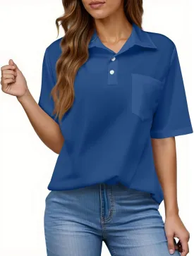 Womens Polo Shirts Short Sleeve Button Collared Golf Tops Casual Tennis Workout Business Dressy Summer Blouse Tees